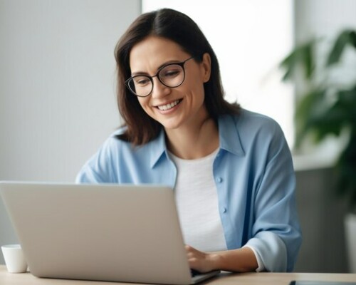 photo friendly smiling woman psychologist looking laptop computer screen listening patent writing notes clipboard psychotherapist remote video conference meeting therapy session 148840 25899